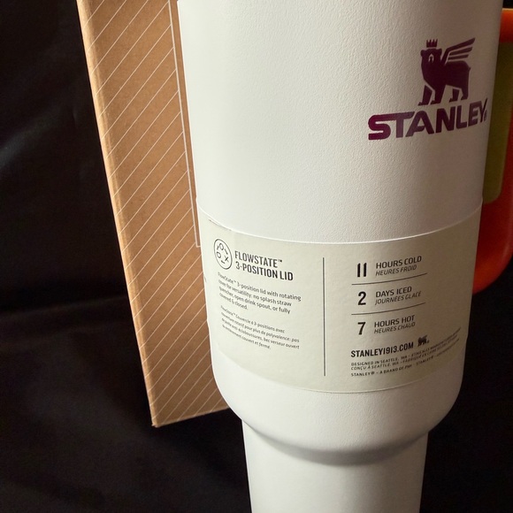 New Stanley 40oz White Mug with Orange and Green Accents with Straw - Picture 3 of 6